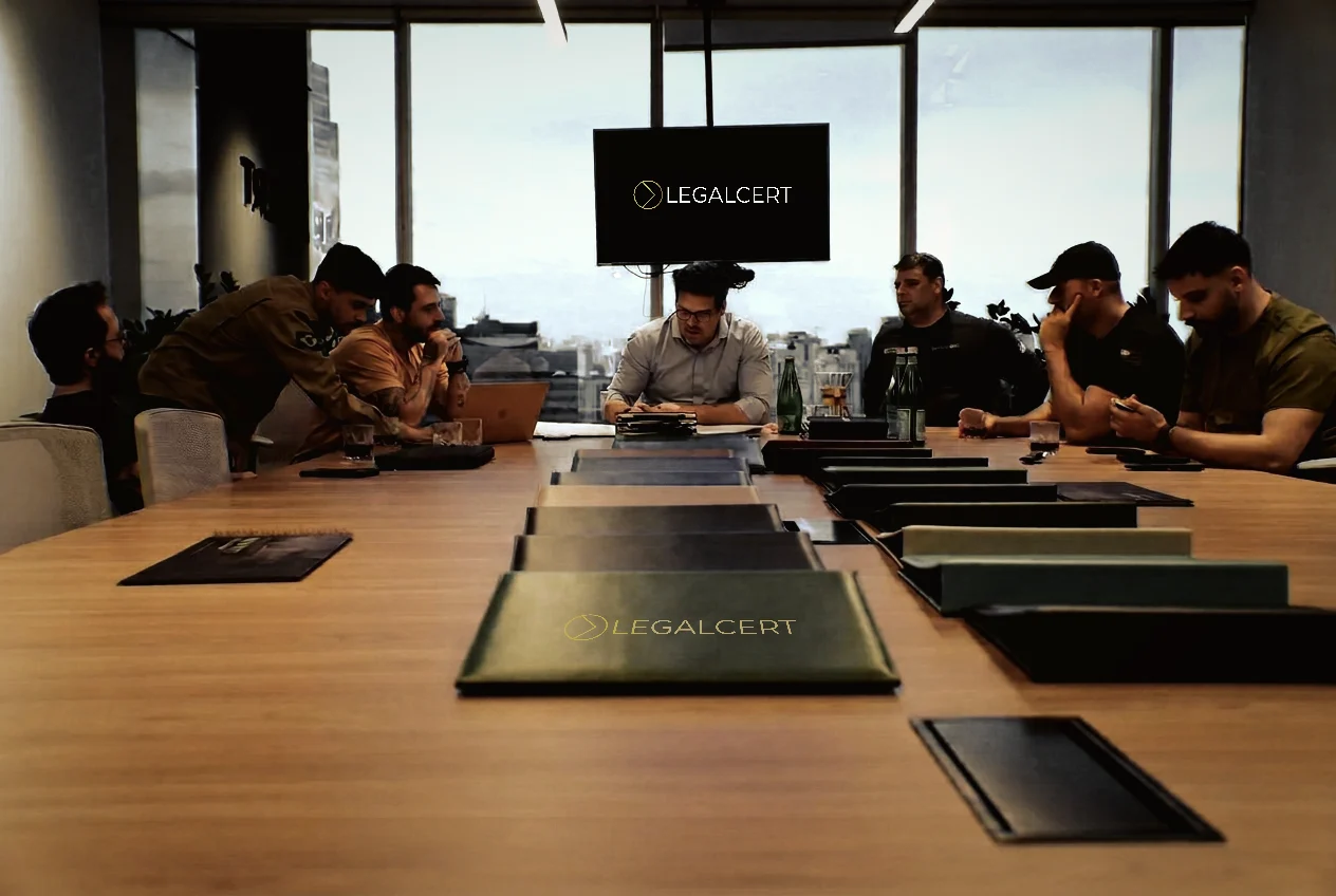 Time reunido em volta da mesa ao entardecer, com as pastas dos projetos